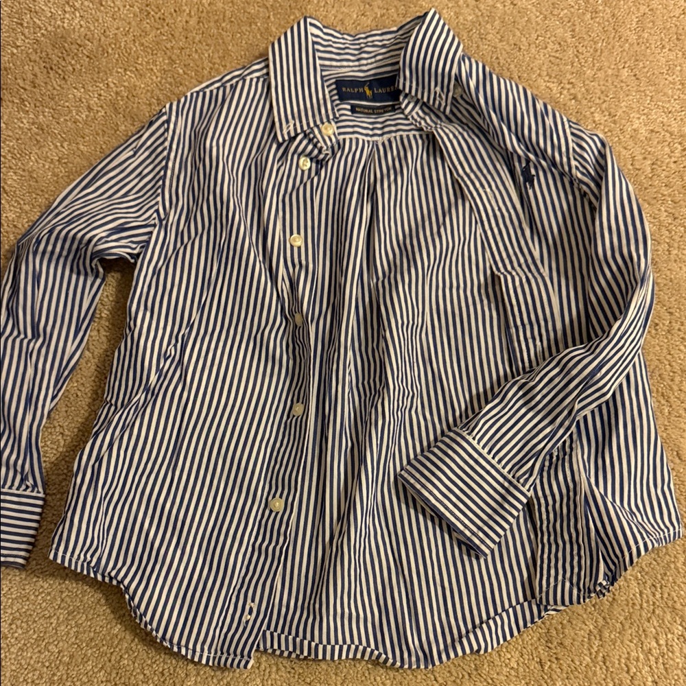 Ralph Lauren Navy and White Striped Button-Up